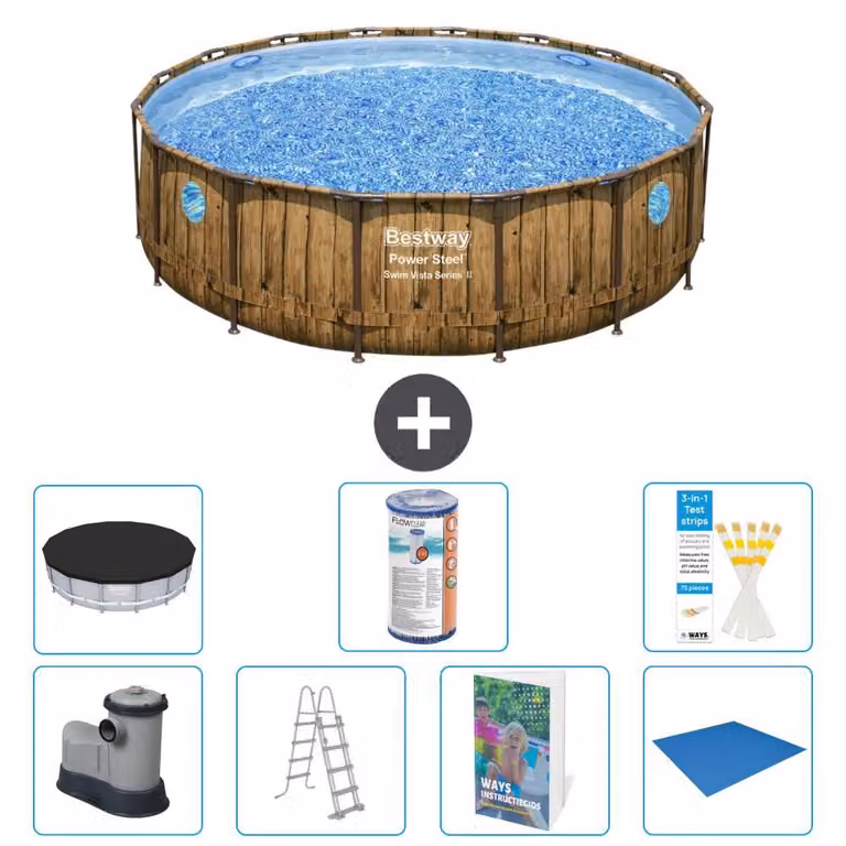 Bestway Power Steel, piscina rotonda - 488x122 cm - composta da 6 parti, modello S594