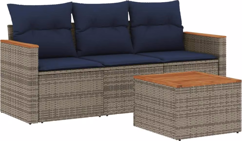 Set Divani da Giardino 4 pz con Cuscini Grigio in Polyrattan