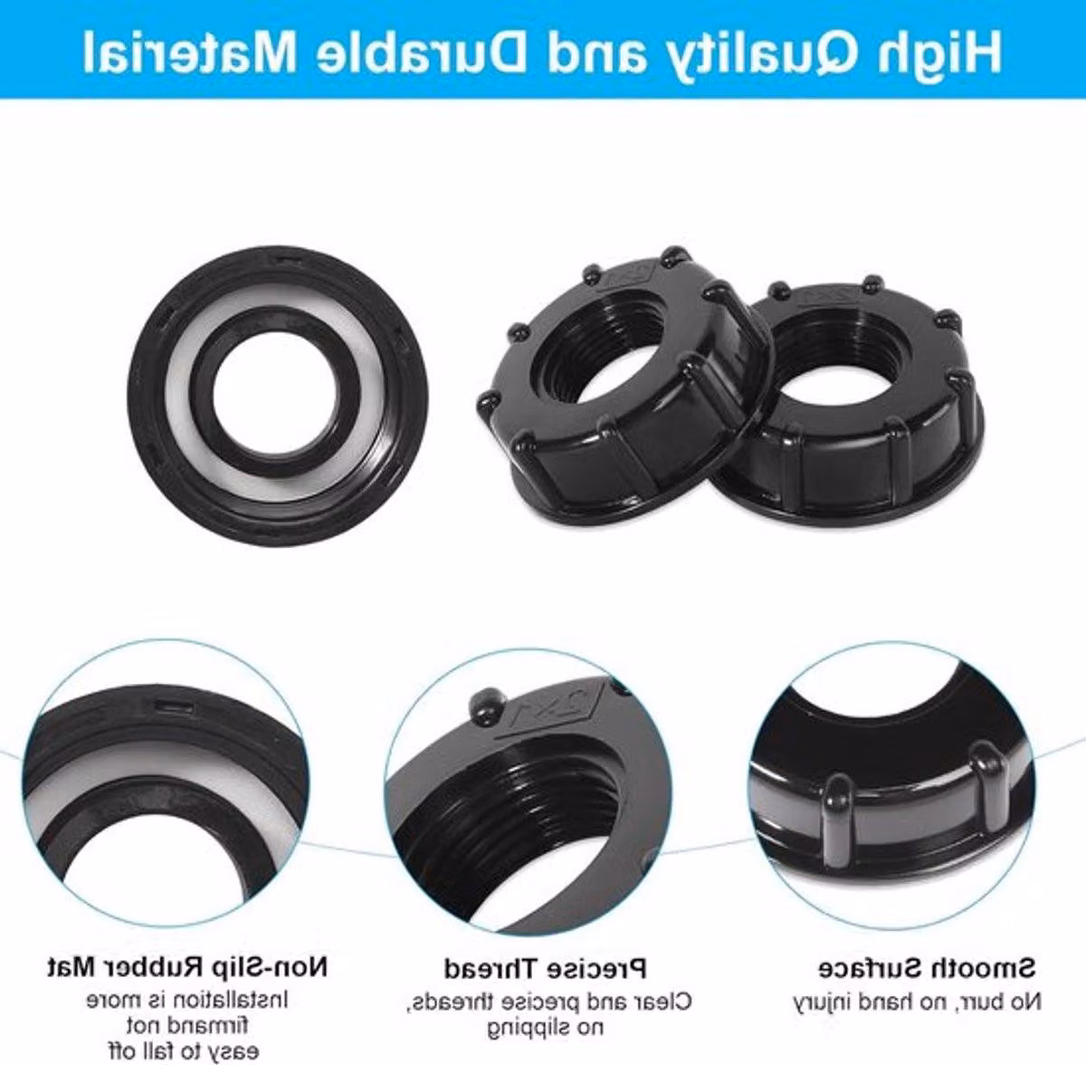Adattatore per serbatoio IBC, confezione da 4 pezzi, completo di coperchio e valvola di scarico, adatto per serbatoi d'acqua da 1000 litri, attacco S60 x 6, colore nero, accessori per lo stoccaggio dell'acqua