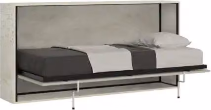 Letto singolo a scomparsa Kivio grigio con materasso in schiuma e finiture in faggio