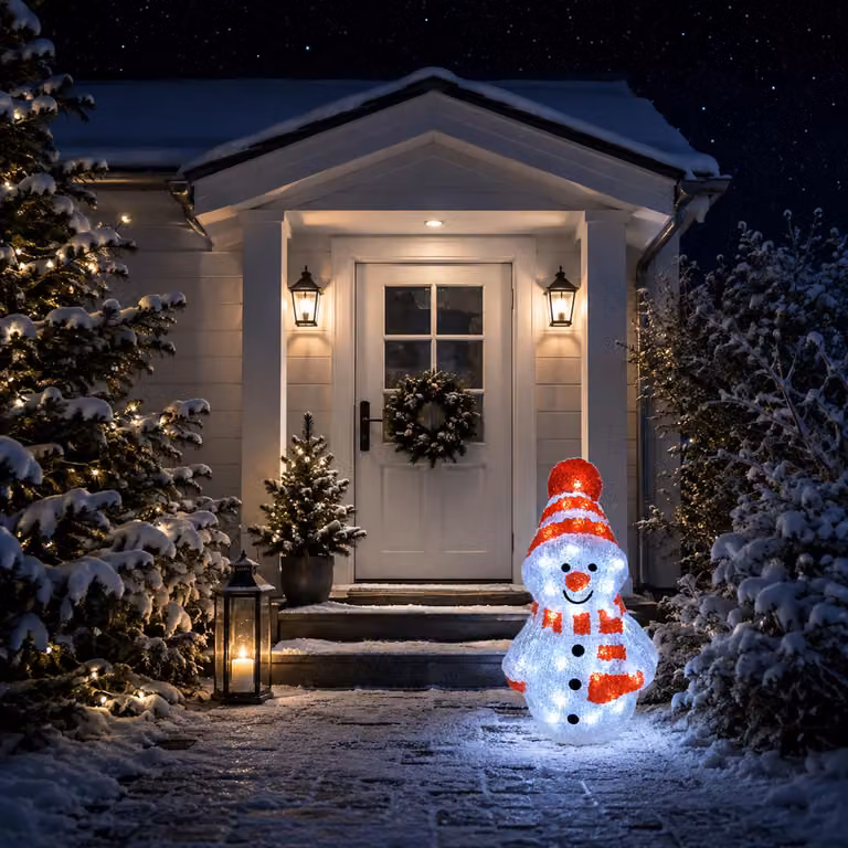 Omino di neve in acrilico con 40 LED, luce bianca fredda, illuminazione per esterni, ideale per Natale