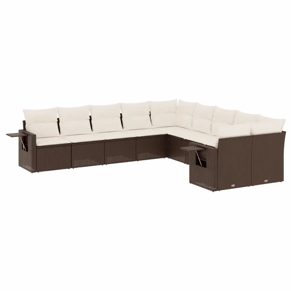 vidaXL Set Divani da Giardino a L 10pz in Polyrattan Marrone con Cuscini e Tavolino da Esterno – 2
