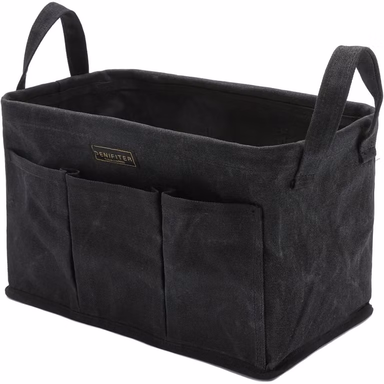 Valigetta portattrezzi pieghevole, realizzata in tela cerata, dimensioni 35x20x20 cm, colore nero