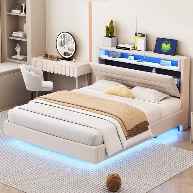 letto imbottito lino beige 140 x 200 cm