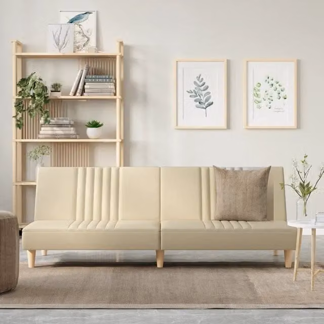 Divano Letto Crema in Tessuto 351884