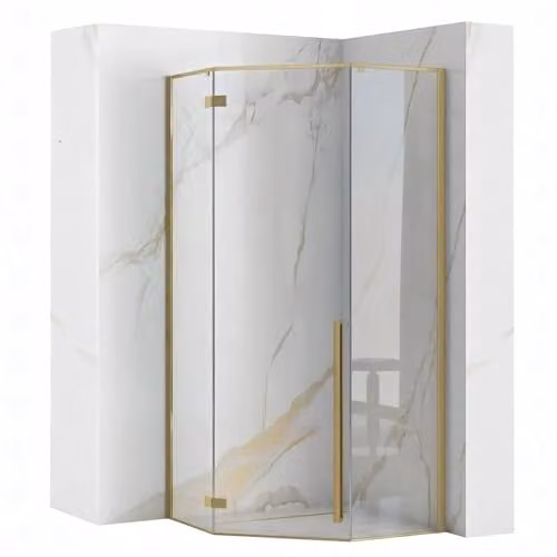 Rea - Cabina Doccia Diamond, Oro Spazzolato 100X100, D'Angolo Senza Piatto Doccia, Vetro Di Sicurezza Temperato Trasparente 6mm, Inclinabile, 100 X 100 X 195 cm