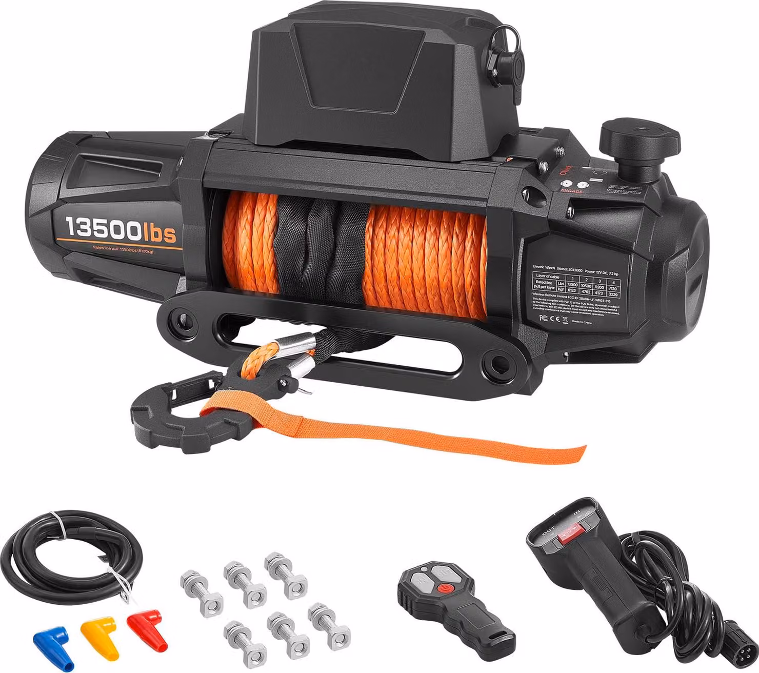 Verricello elettrico SucceBuy, 13500 lbs, 12 V CC, fune sintetica da Φ3/8" x 92', versione con e senza cavo, IP68, ideale per fuoristrada, jeep e rimorchi