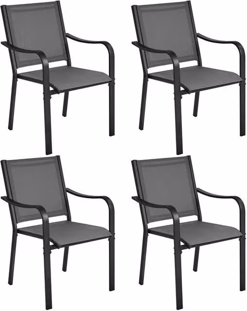 Set di 4 sedie da giardino, ripiegabili, sedie da pranzo, sedie da giardino, resistenti al tempo, braccioli per giardino/terrazzo/interno, fino a 136 kg sostenibile, grigio