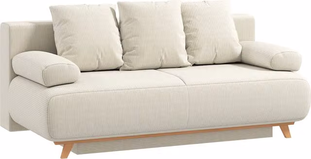 Divano letto HOMCOM beige con schienale regolabile, vano contenitore e tessuto a coste, modello click-clack moderno per soggiorno