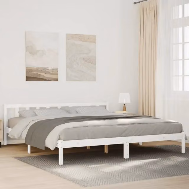 Letto extra lungo in legno di pino bianco stile rustico vidaXL L/P/H: 215.5 x 205.5 x 69.5 cm