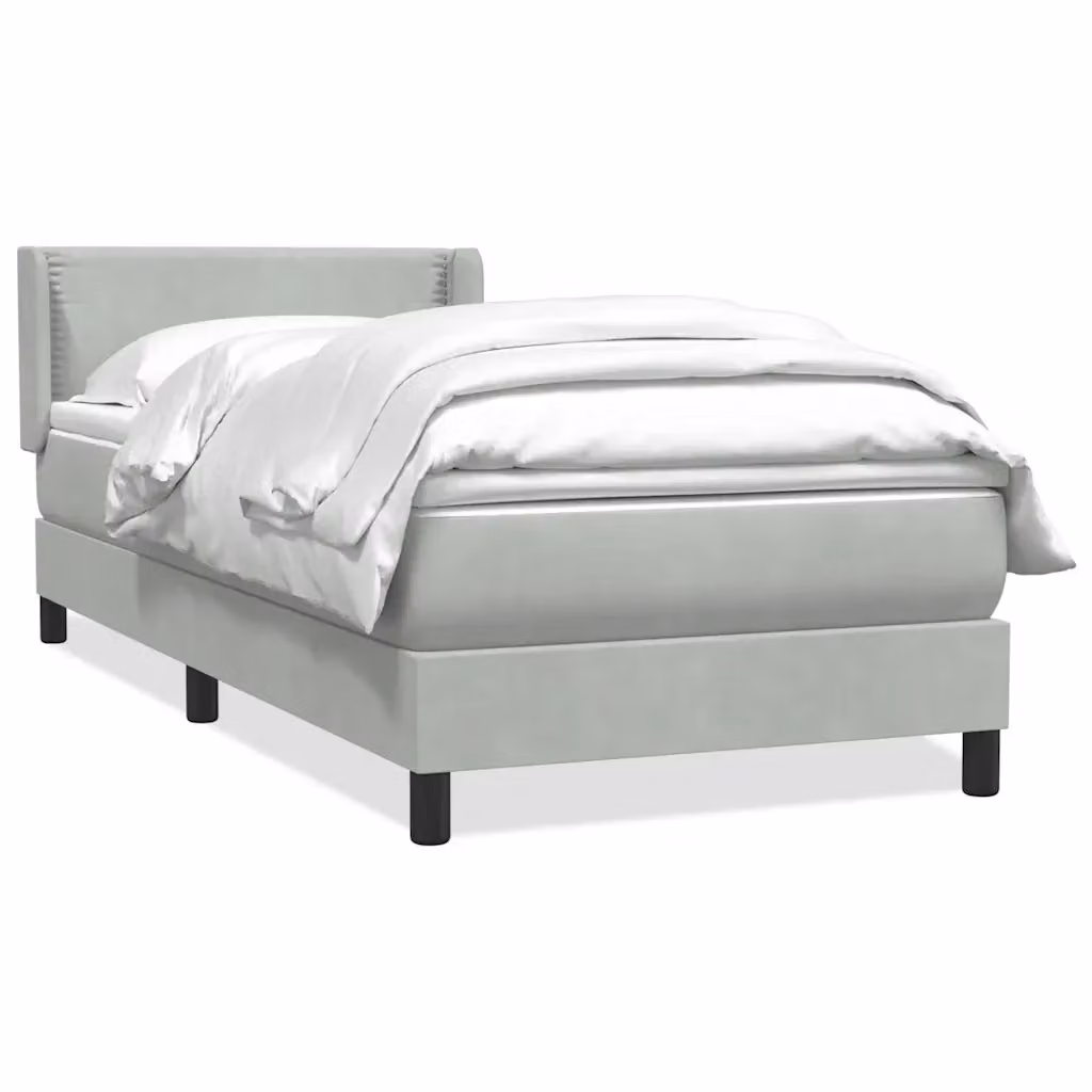 Letto con Giroletto a Molle e Materasso Ibrido vidaXL in Velluto Grigio Chiaro e Bianco L/P/H: 83 x 213 x 88 cm – 2