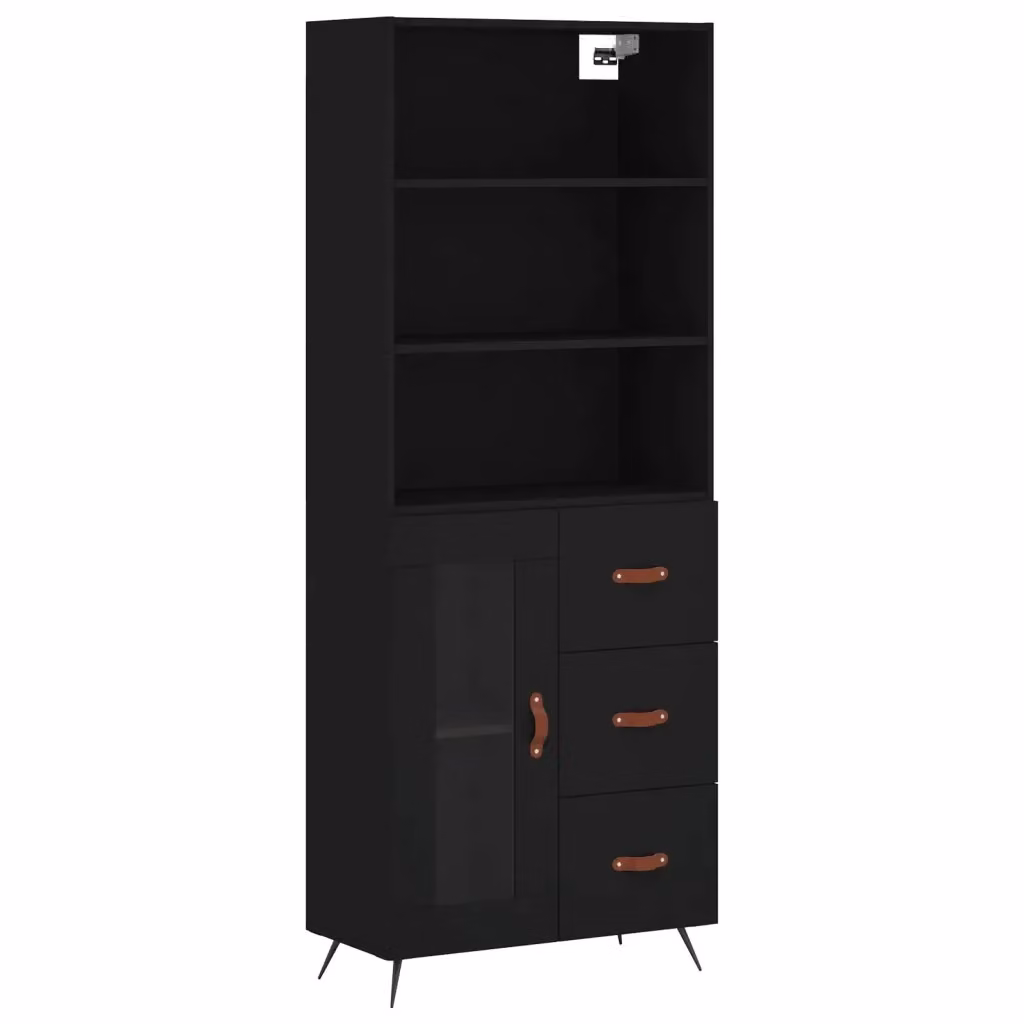 Credenza moderna nera vidaXL con ante a battente e ripiani interni L: 69,5 cm, P: 34 cm, H: 180 cm – 2