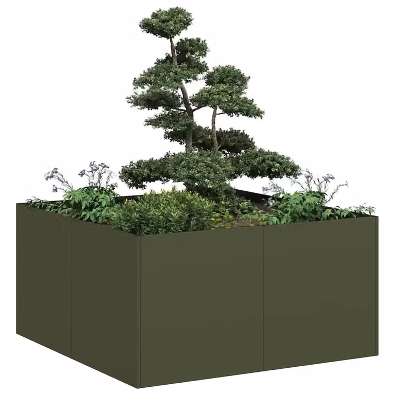 Fioriera vidaXL in acciaio laminato a freddo verde oliva L: 80 cm, P: 80 cm, H: 40 cm