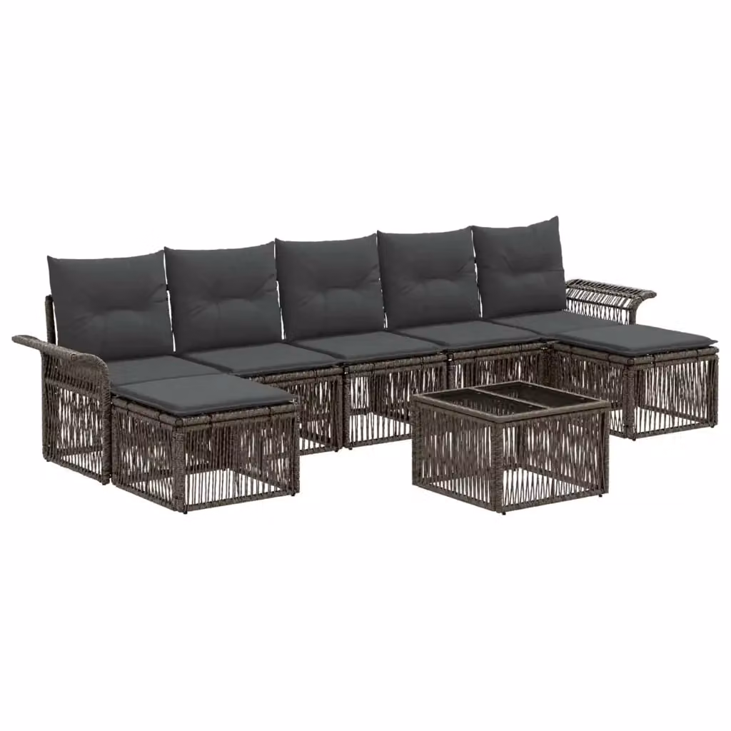 Set da giardino moderno vidaXL composto da 8 pezzi in rattan grigio con cuscini inclusi e struttura in acciaio rivestito – 2