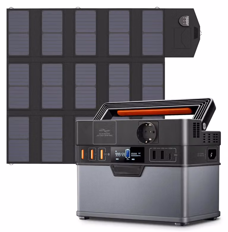 Centralina di alimentazione - Generatore - Gruppo elettrogeno - Power bank - Portatile - 288Wh LiFePO4 - con pannello solare pieghevole da 100W