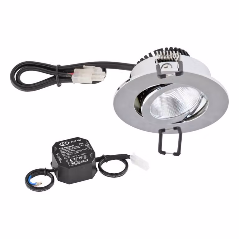 EVN P-LED da incasso a soffitto, rotonda e orientabile, cromata (STL) IP20 6W 4000K 683 lm 90Ra dimmerabile, diametro di incasso 68 mm