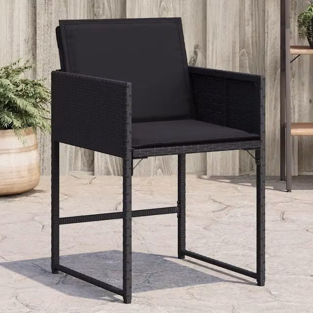 Set di 4 sedie da giardino vidaXL in polyrattan nero con cuscini e braccioli