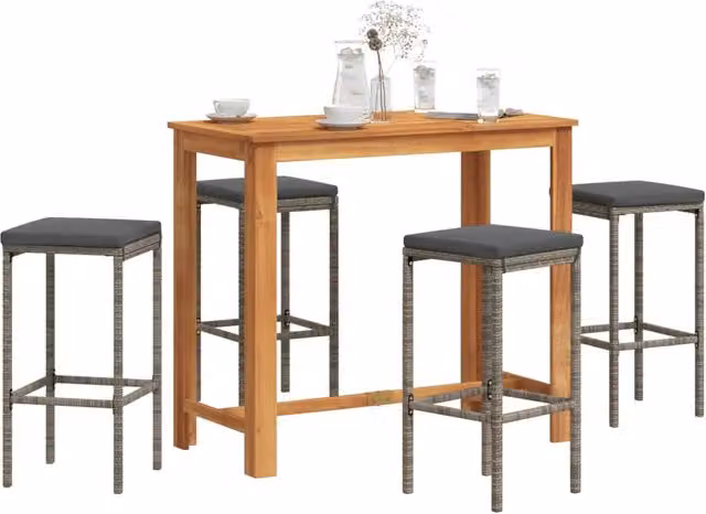 Set Bar Giardino 5pz Grigio Legno Massello Acacia e Polyrattan 3295284
