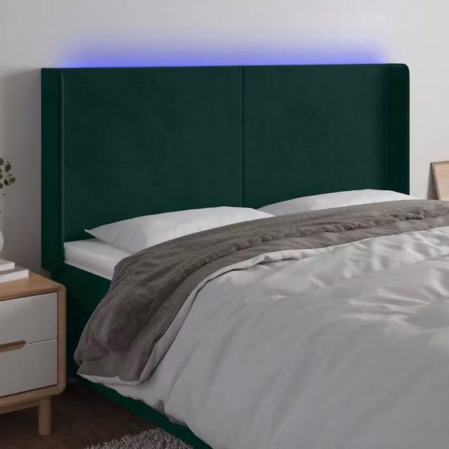 Testiera con LED e porta USB vidaXL in velluto verde scuro L: 203 cm, P: 16 cm, H: 118-128 cm – 1