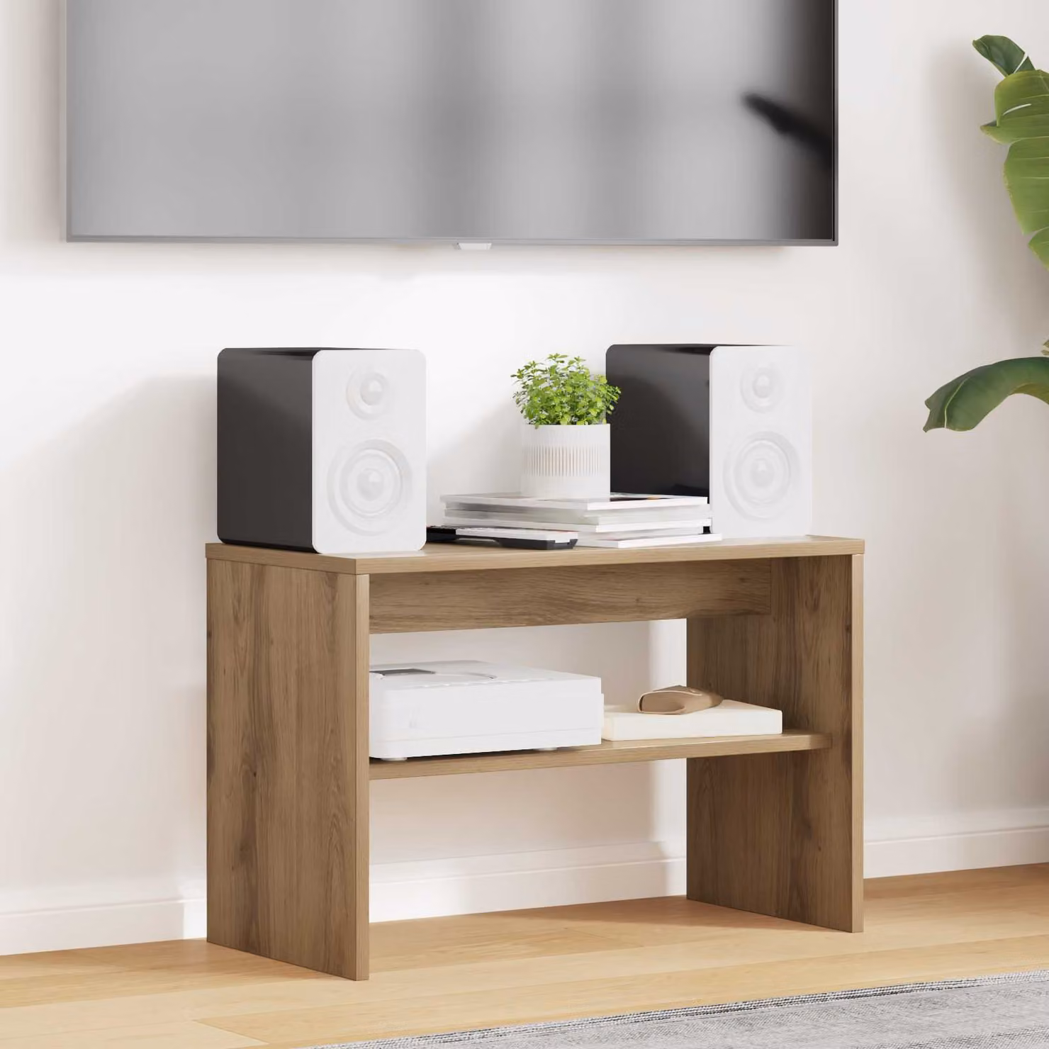Mobile TV vidaXL in Rovere artigianale con ruote, L 60 cm x P 30 cm x H 40 cm, Marrone