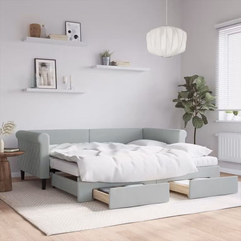 Divano Letto vidaXL con Cassetti in Velluto Grigio, L/P/H: 90 x 190 cm