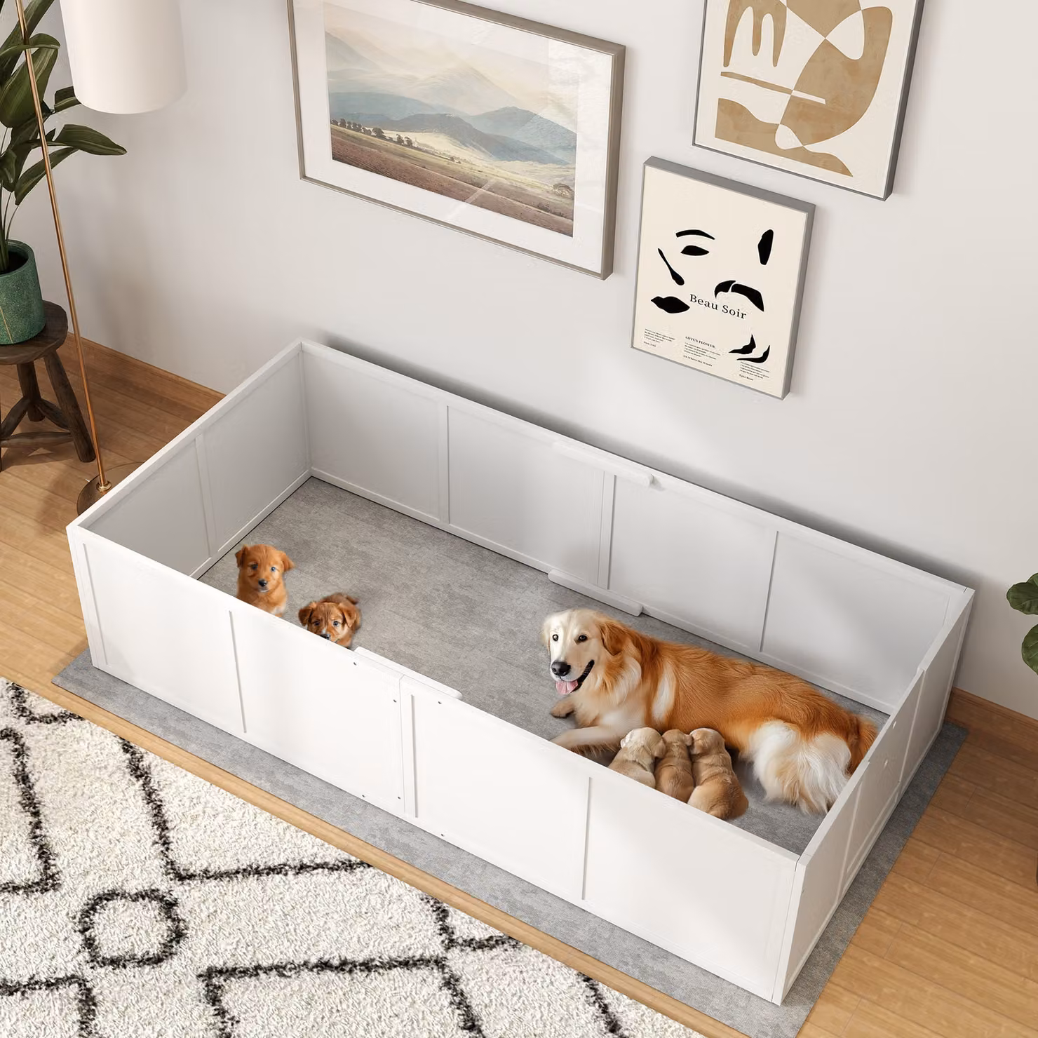 PawHut Box parto per cani e cuccioli con ingressi regolabili, Bianco, L 196 x P 96 x H 48 cm – 2