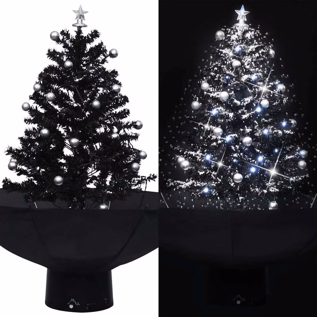 The Living Store Albero di Natale innevato con base ad ombrello nero 75 cm PVC