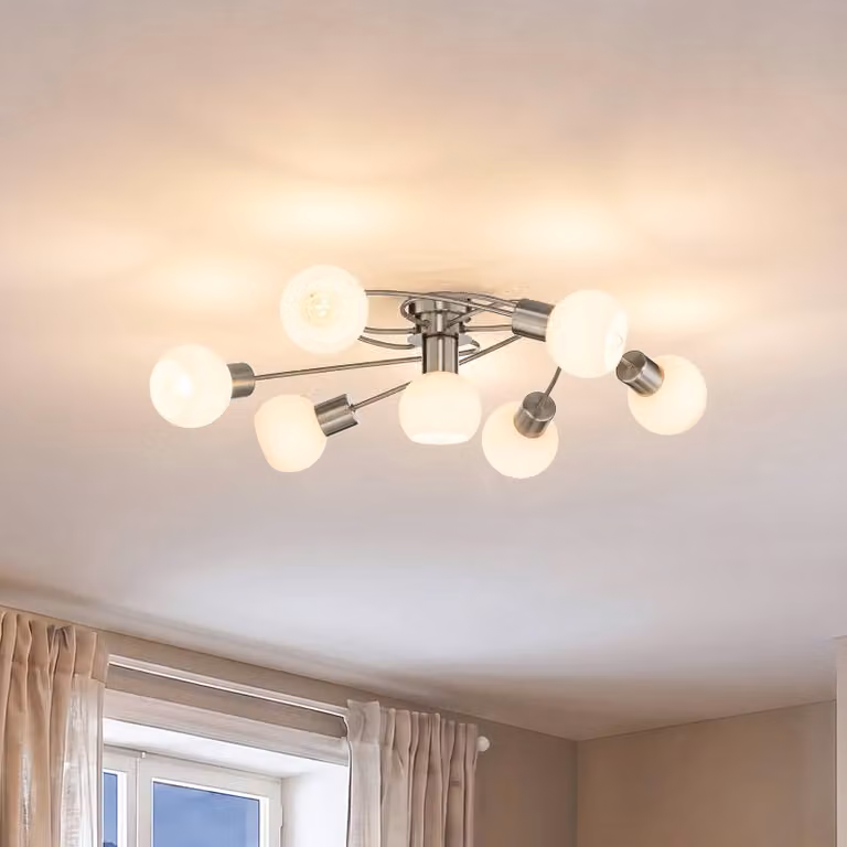 Plafoniera soffitto Ciala Lindby, dimmerabile, Alluminio / Grigio / Zincato, Soggiorno / Sala da pranzo, Vetro, Moderno, Plafoniera