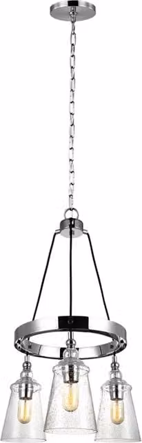 Lampadario a sospensione industriale Loras FEISS in metallo argento e vetro trasparente con 3 luci E27