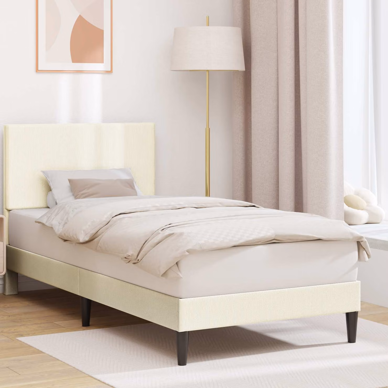 Struttura del letto imbottita vidaXL in tessuto cord beige L 90 x P 190 cm