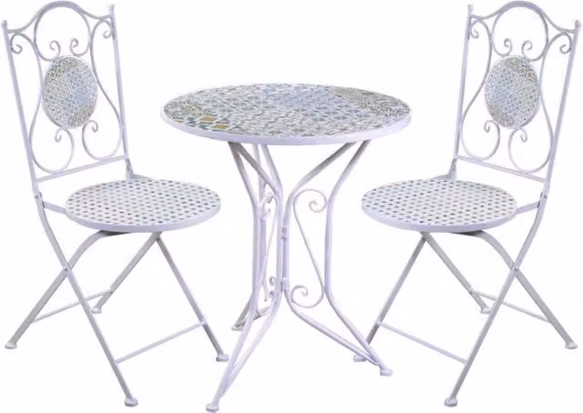 Tavolo mosaico metallo Taviano tondo con 2 sedie cm ø60h71