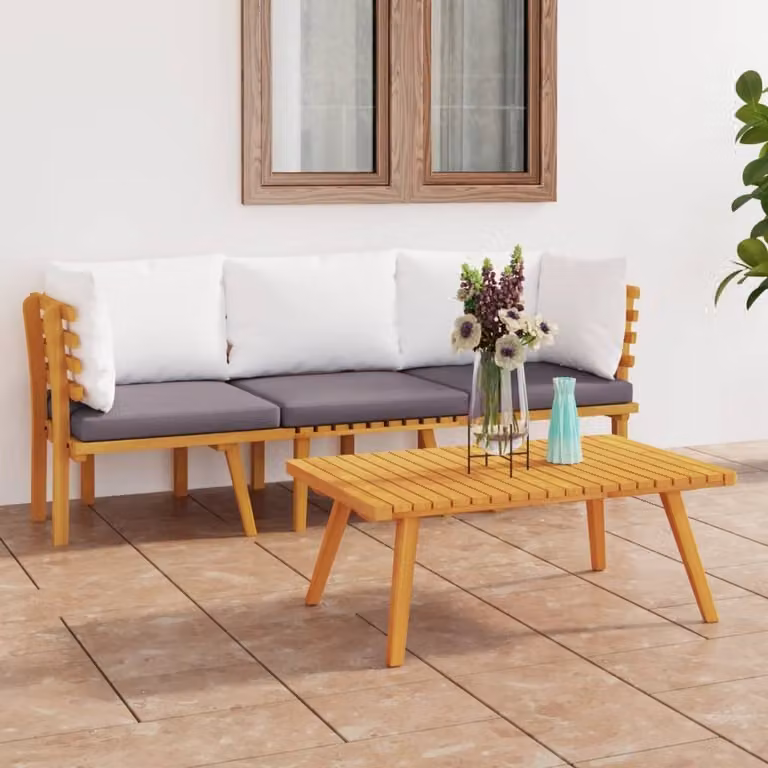 The Living Store Set da giardino 3 pezzi con cuscini in legno massiccio di acacia