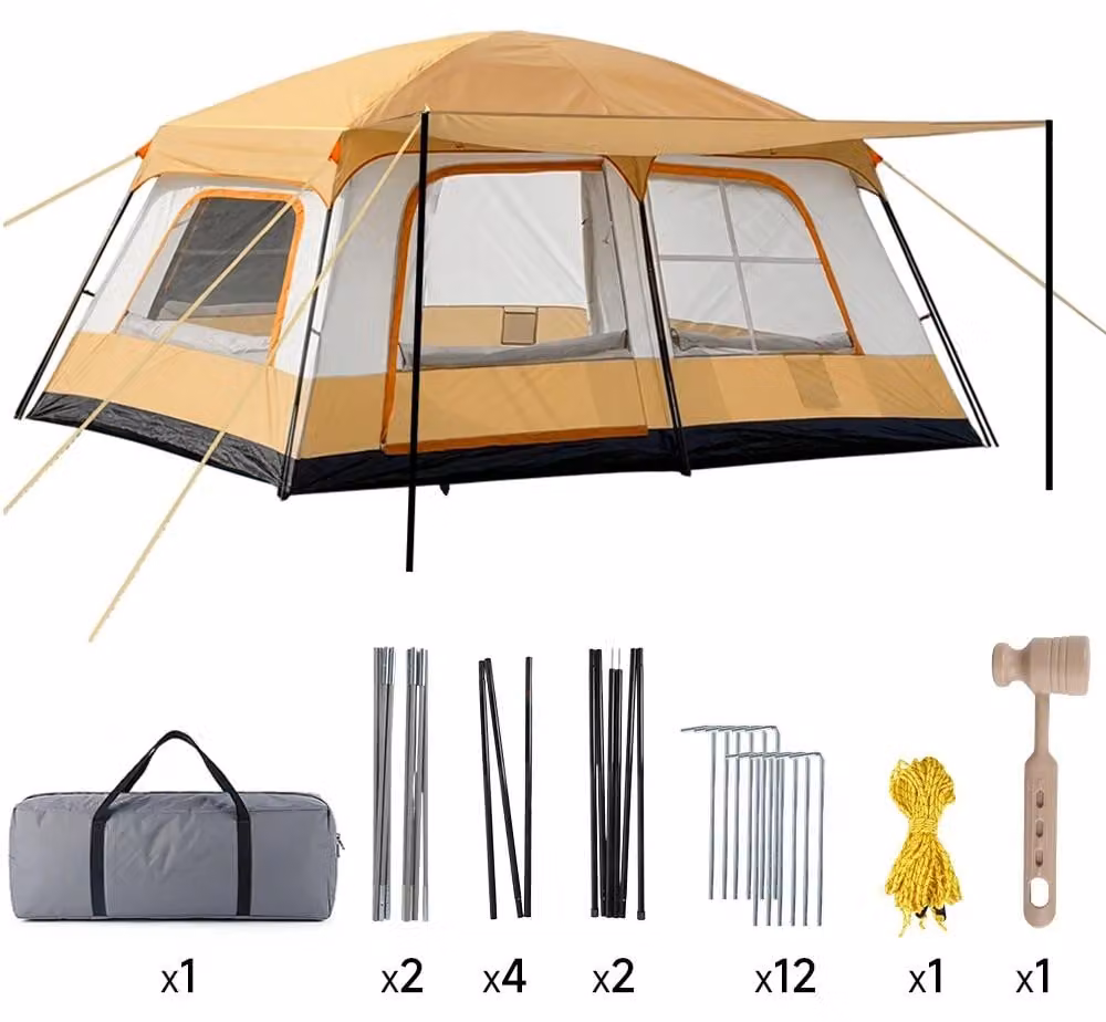 Tenda da campeggio, struttura a due componenti, montaggio rapido, GIALLA