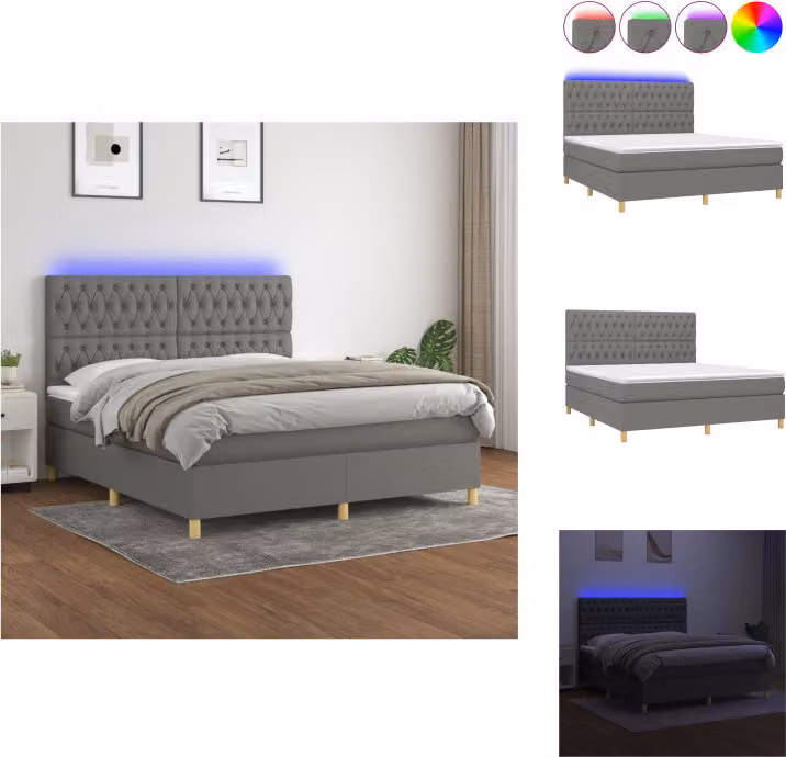 vidaXL Letto a molle con materasso e LED in tessuto grigio scuro 180x200 cm - Letti e strutture letto