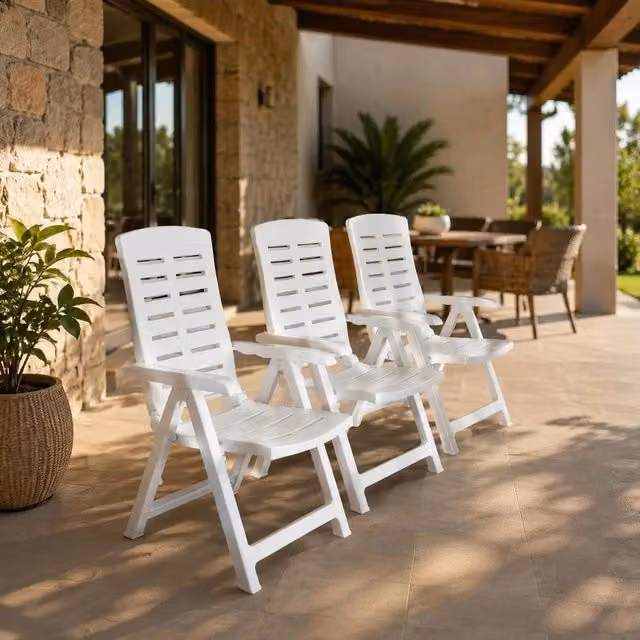 Garden Loungers, Set Of 4, Plastic, White