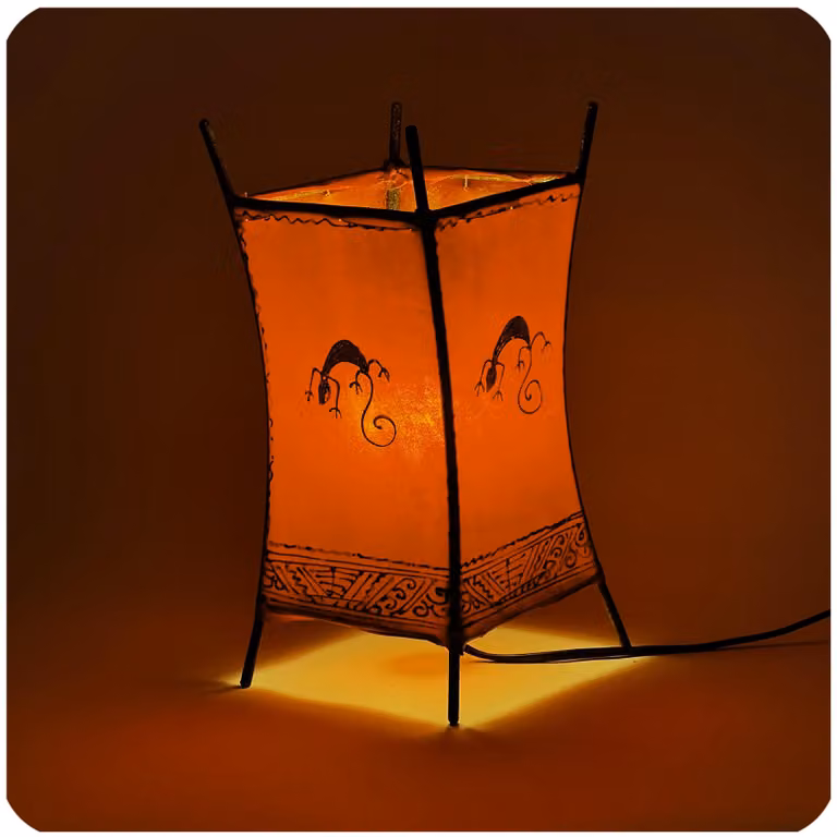Lampada orientale Lampada all'henné Lampada in pelle marocchina Lampada da tavolo Lampada da terra Carree Gecko 30 cm, arancione