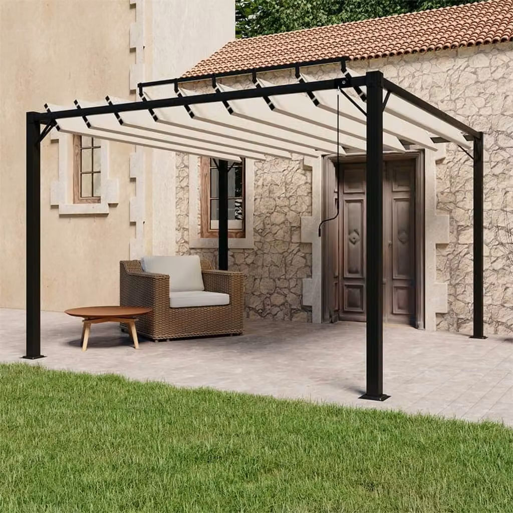 Il gazebo Living Store con tetto a doghe 3x3 m in tessuto panna e alluminio