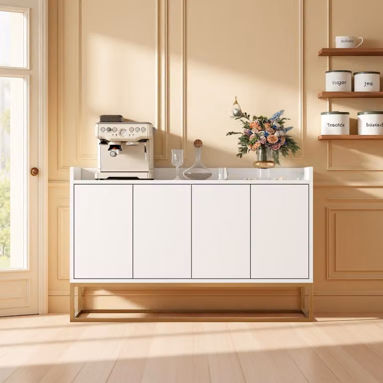 Mobile contenitore INONEFT con 4 ante e ripiani, dimensioni 120x30x80 cm, mobile moderno, pensile per cucina, mobile contenitore per soggiorno, adatto per sala da pranzo, soggiorno e cucina, colore bianco