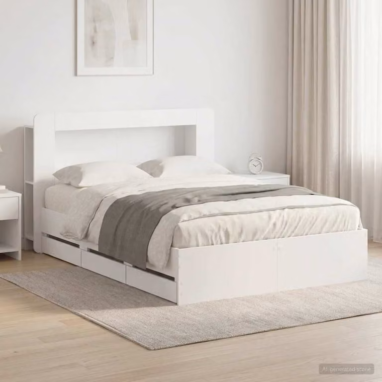 vidaXL Struttura letto con contenitore e testata in legno bianco L 200 x P 150 x H 182 cm