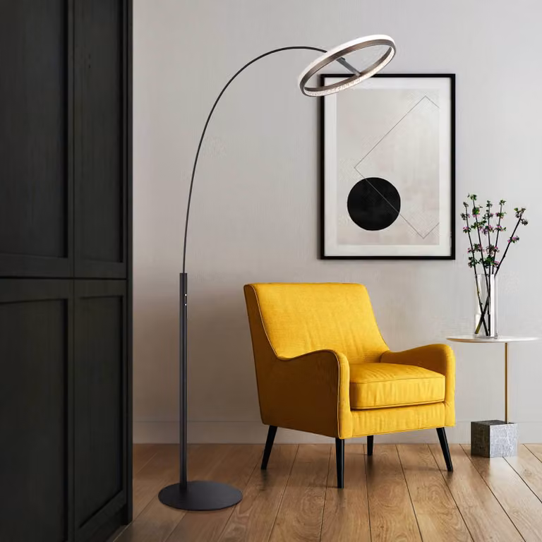 Globo Lampada ad arco Della, dimmerabile, Nero, Soggiorno / Sala da pranzo, Alluminio, Moderno, Lampada da terra