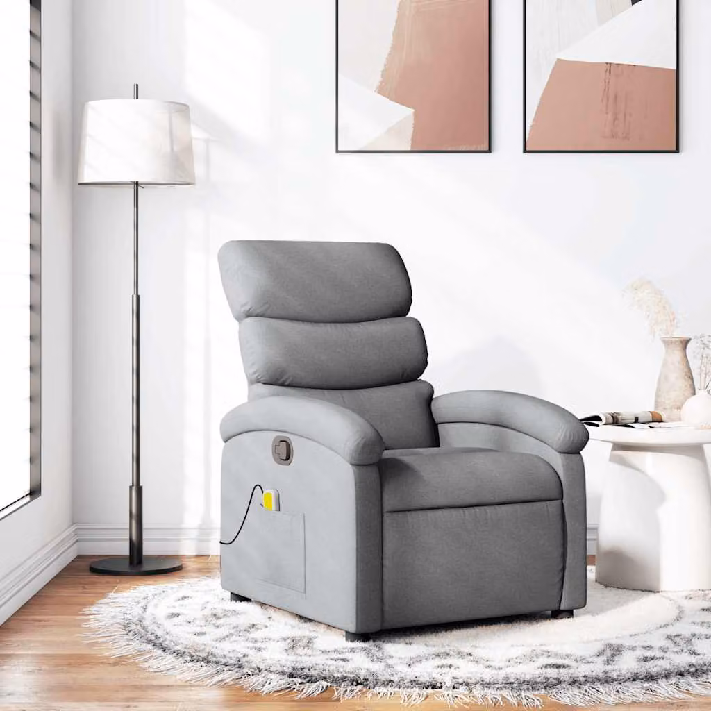 vidaXL Poltrona reclinabile relax in tessuto grigio con braccioli e leva manuale