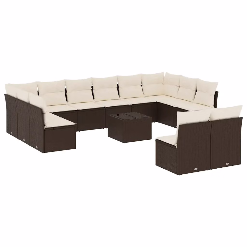 Set di divani da giardino VIDAXL a forma di U in polyrattan marrone con 13 pezzi e cuscini inclusi – 2