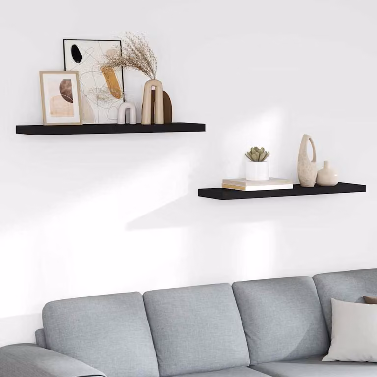 Set di 2 scaffali a parete vidaXL neri in MDF e metallo, L 90 cm x P 23,5 cm x H 3,8 cm