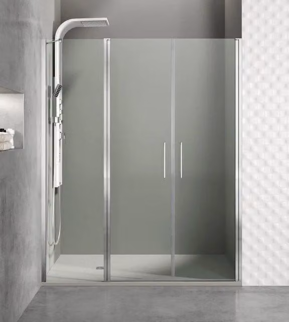 Box doccia rettangolare DUCHA con elemento fisso e 2 porte battenti, L: 135 cm, colore cromo e vetro trasparente