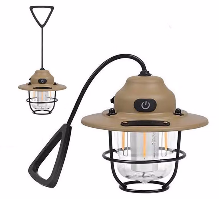 Lampada da campeggio retrò, lampada da tenda ricaricabile tramite USB, lampada da campeggio a LED con 4 modalità di illuminazione, lampada da esterno impermeabile IPX4, lampada di emergenza portatile, color kaki