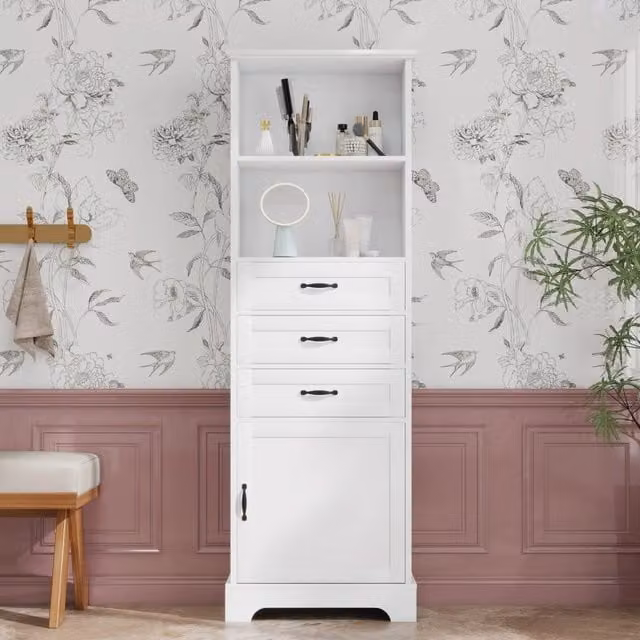 Armadietto da bagno MINIMAL con cassetti e ripiani bianco L 56 cm x P 25.6 cm x H 167 cm