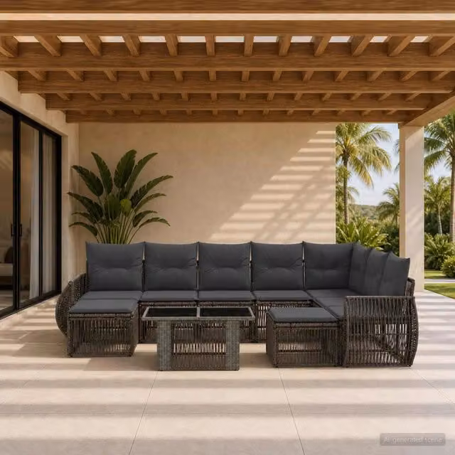 Set Divano da Giardino 10 pz Grigio e Grigio Scuro polyrattan 3437033