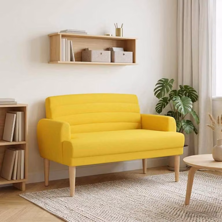 Loveseat vidaXL moderno in tessuto giallo con bottoni imbottiti L: 116 cm, P: 67 cm, H: 80 cm