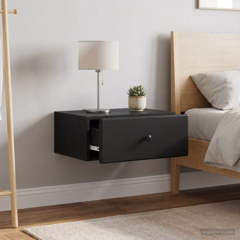 Set di 2 comodini sospesi vidaXL in stile minimalista, colore nero opaco, L: 49 cm, P: 34,5 cm, H: 20 cm