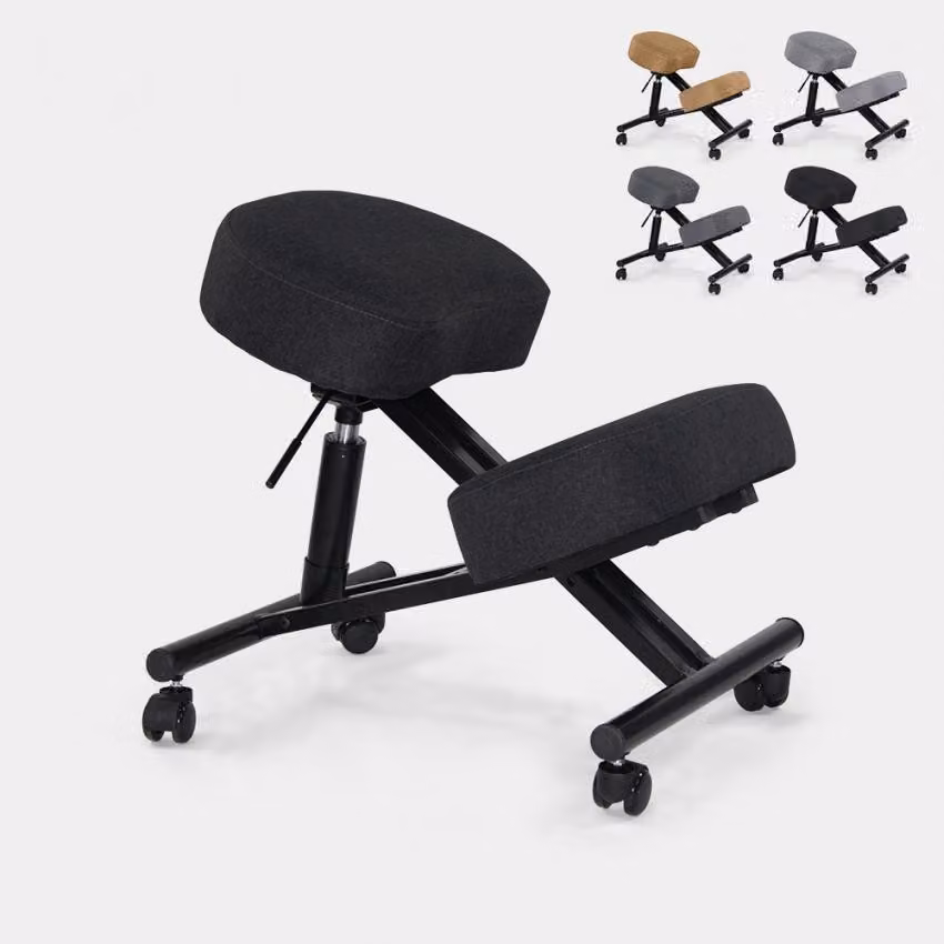 Sgabello ergonomico per ufficio in metallo e tessuto Balancesteel Lux - Nero